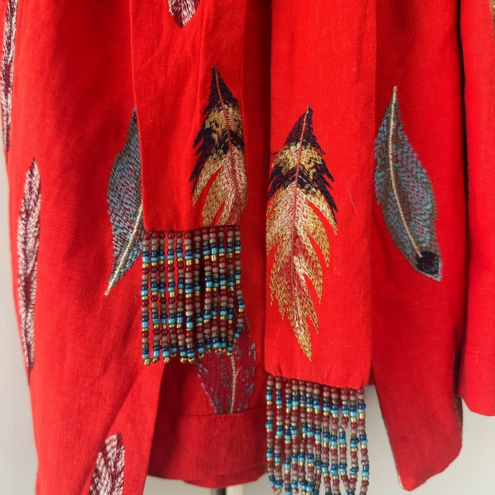 FARM Rio Red Feather Print Jacket / Kimono / Robe - Picture 3 of 6
